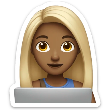 Medium hair light skin  Brown girl, computer science intern with a coding laptop  sticker