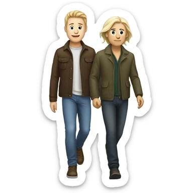 white skin man walking with his friend  sticker