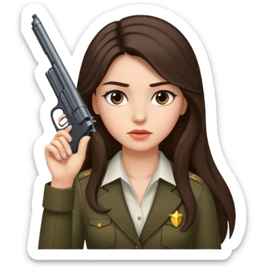 A brunette with long hair girl who is about to kill herself witha gun pointed at her temple sticker