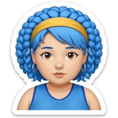 curly fat girl with blue hair and headband, sportsy sticker