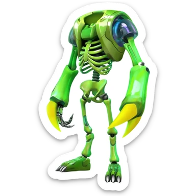 futuristic neon-glowing-lime-green Skeleton-Cyborg-Manectric-Electrike-Salandit-Cubone-Umbreon-Marowak-Draco-Fakémon-hybrid-creature (full body), 4 legs sticker