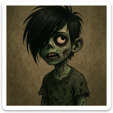 boy zombie with emo hair, style 3 sticker