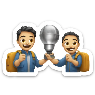 Dos chicos haciendo una práctica en tecnología, la práctica consiste en meter las manos en un molde sticker