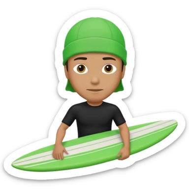 Un hombre sorteando con camisa negra con gorra para nadar y tabla verde  sticker