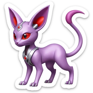 Mechanical Miraidon-Espeon-Mewtwo-Fakémon-hybrid-creature (full body)  with red eyes and intricate markings sticker