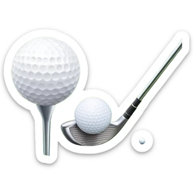 A golf ball on a tee with a golf club placed beside it, set against the backdrop of a well-manicured green golf course. The scene emphasizes the equipment and serene atmosphere of the sport, with soft lighting and a peaceful, open landscape sticker