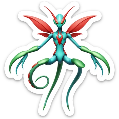  Cool Edgy Shiny Futuristic Ethereal Legendary Scizor-Deoxys-Digimon-Flygon-hybrid full body sticker