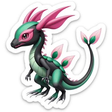 Pink-black-white-gradients Meloetta-Rayquaza-Salandit-Pokémon-Fakémon-creature-fusion-hybrid sticker