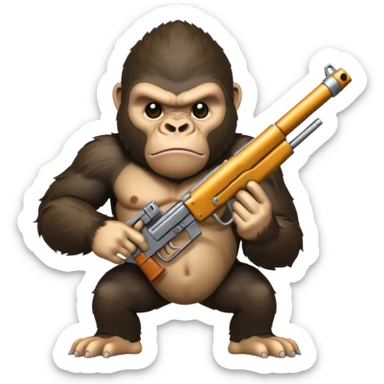 A mean gorilla holding a big gun sticker