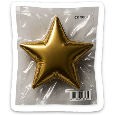 star, metallic and inflated appearance, vacuum-sealed style sticker