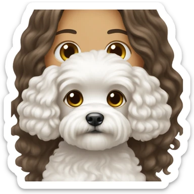 Brunette long haired girl with white maltipoo sticker