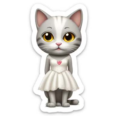 cat standing on two legs in bridal dress with heart for eyes sticker