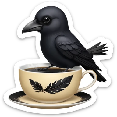 create a crow hoalding tea cup   sticker