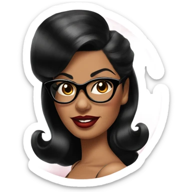 pin-up brown woman with black hair wearing 50s cat eye glasses  sticker