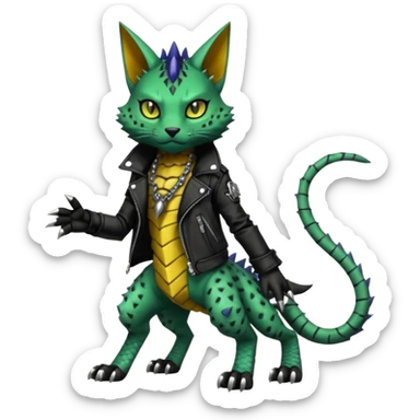Punky gothic edgy badass spiked scaley Bastet-Gatomon-Digimon-Fakémon-Pokémon-creature (full body) sticker