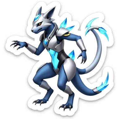 Futuristic highly advanced technological cyborg-Genet-Absol-Zeraora-Primagen-fusion-creature  sticker