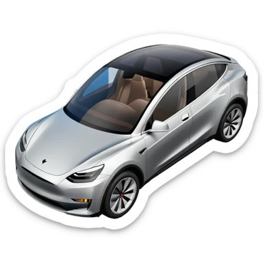 A Tesla Model Y parallel parking in front of a store, from above sticker