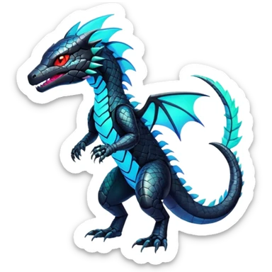 Modern Futuristic Scaly Iridescent Neon-glowing  Cyber-Salandit-Litten-Hybrid (Full body) sticker