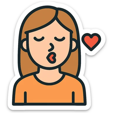 icon of a young woman with light brown, straight hair giving a kiss to the screen, stylized and easy to recognize, minimal and clear design sticker