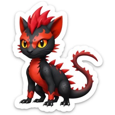 Shiny cool Fiery gothic evil black and red salandit-Liten-torracat with a red Mohawk  sticker
