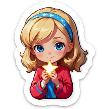Blonde hair blue eyed girl making a wish on a star or love sticker