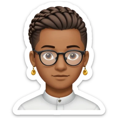 joven moreno con trenza pegada, bluao por los lados, arete y lentes negros, cabeza media redonda sticker