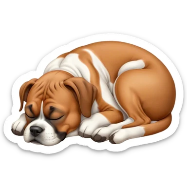 Cinematic Meme-Worthy cute Sleeping Boxer dog Portrait Emoji, Head resting peacefully with a contented smile, showcasing a delightfully cute build and a luxuriously soft fawn fur, eyes shut in a serene nap, Simplified yet hilariously adorable features, highly detailed, glowing with a soft, drowsy light, high shine, relaxed and utterly lovable, stylized with an air of playful laziness, bright and heartwarming, soft glowing outline, capturing the essence of a comically sleepy Boxer, so meme-worthy it feels like it could instantly become the next viral sensation of adorable slumber! sticker
