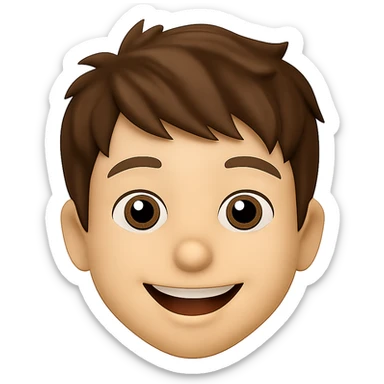 emoji face of a young person with short tousled brown hair, light skin, smiling expression sticker