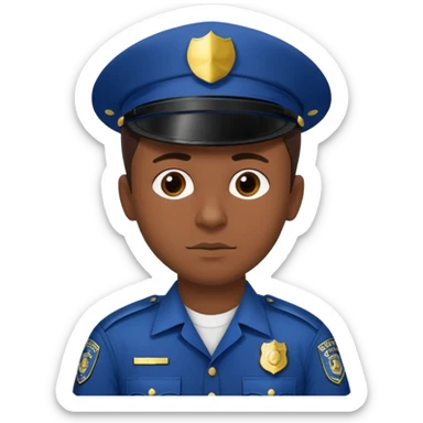 I want you to create an emoji of a sergeant, like a police officer. He should be a young guy with dark brown hair, brown eyes, medium-dark skin, shown from the chest up, and with the text “comisario morcuende” sticker