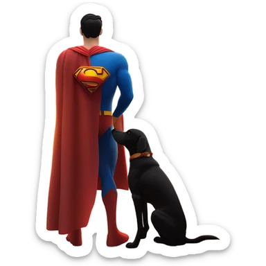 Superman with a dog in a sunset I. Santorini sticker