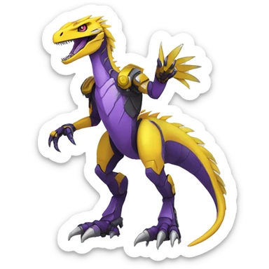  Edgy Purple Yellow Digimon-Fakemon-Velociraptor-Dragon-Mecha full body sticker
