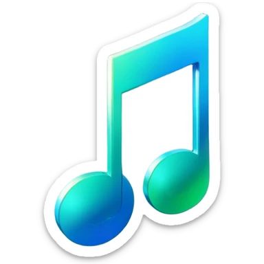 music icon, shining, 3D gradient blue to green music icon logo note  no background unique y2k clipart sticker