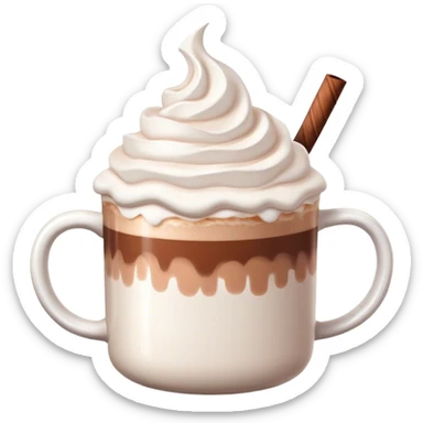 white mug of hot chocolate with marshmallows and whipped cream sticker