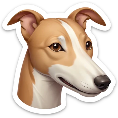 Meme-Worthy Cute Sleeping White and Brown Greyhound Portrait Emoji, Head resting peacefully with a contented smile, showcasing a lean, graceful build and a luxuriously smooth Fur of white with brown accents, eyes shut in a serene nap, Simplified yet hilariously adorable features, highly detailed, glowing with a soft, drowsy light, high shine, relaxed and utterly lovable, stylized with an air of playful laziness, bright and heartwarming, soft glowing outline, capturing the essence of a comically sleepy racer, so meme-worthy it feels like it could instantly become the next viral sensation of adorable slumber! sticker