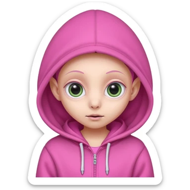 Aliens Pink, hoodie, cute big eye, thin ears, half body sticker