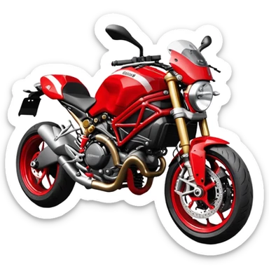 Ducati Monster S4RS motorcycle, red with white stripe, side view, exposed trellis frame sticker