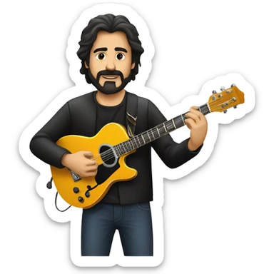 Guitarrista moreno melena castaña con barba guitarra eléctrica  sticker