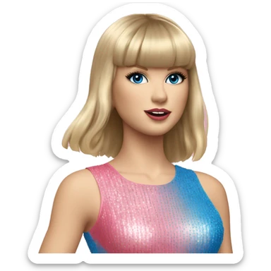 Full body taylor Swift holding microphone and wearing pink and blue body suit with long straight blonde hair and bangs sticker