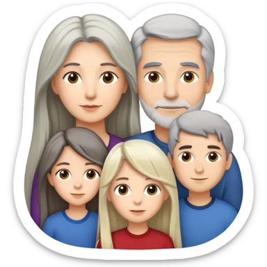 Family of five dad 65 grey hair mother 53 dark medium hair son 16 tall dark hair daughter and 15 blonde long hair daughter 11 long dark hair sticker