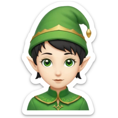 elf with short black hair and green hat sticker