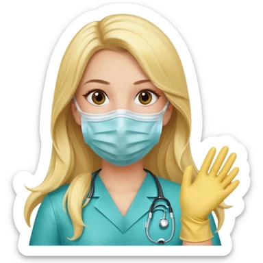 medica rubia con pelo largo, con mascarilla y guantes sticker