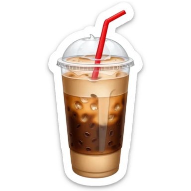  plastic cup of iced coffee with one straw. sticker