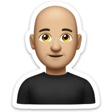 A slightly overweight middle-aged Italian man with olive-toned skin with bald hair and no facial hair. He is wearing a sleek black smart shirt, casually unbuttoned at the top. sticker