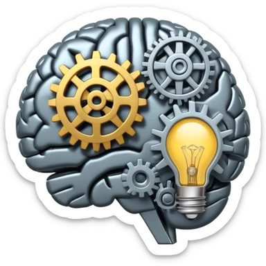 brain with lightbulb and gears, critical thinking sticker