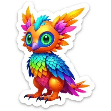 Tropical futuristic lush warm-colored modern colorful neon-colored cyber-Fakémon-Digimon-Trico-creature sticker