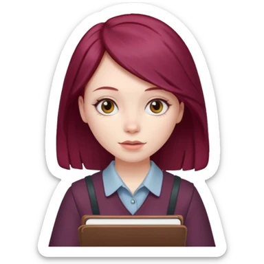 girl with a burgundy hair and a notebook sticker