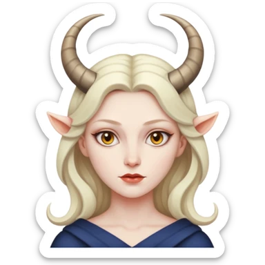Woman with subtle horns, smooth skin and sharp gaze, divine corruption sticker