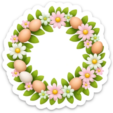 flower wreath with yellow, pink and white and green pastel colors, in a shape of an egg sticker