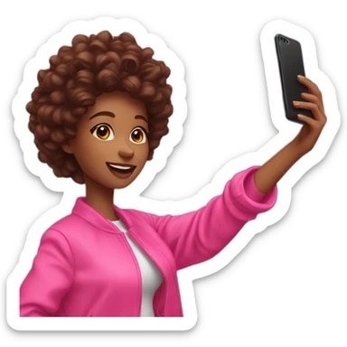 influencer taking selfie with a pink shopping bag sticker