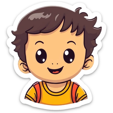happy smiling toddler face with big eyes, medium skin tone, and dark wavy hair sticker